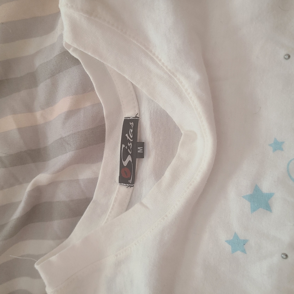 Sisters White T-Shirt with Blue Stars